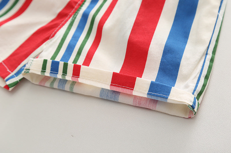 [345420] - Baju Setelan Kemeja Lengan Pendek Celana Pendek Anak Cowok Fashion - Motif Side Stripped