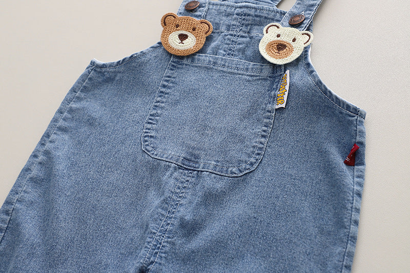 [345430] - Baju Setelan Kaos Pendek Bawahan Overall Anak Cowok Fashion - Motif Smile Bear