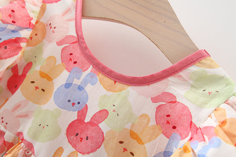 [340405] - Baju Mini Dress Lengan Balon Fashion Import Anak Perempuan - Motif Fluffy Rabbit