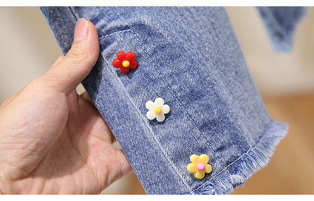 [363904] - Baju Setelan Atasan Bloue Lengan Panjang Bawahan Celana Panjang Denim Fashion Anak Cewek Perempuan - Motif Lapel Flower - BABYHOKI STORE - BABYHOKI STORE