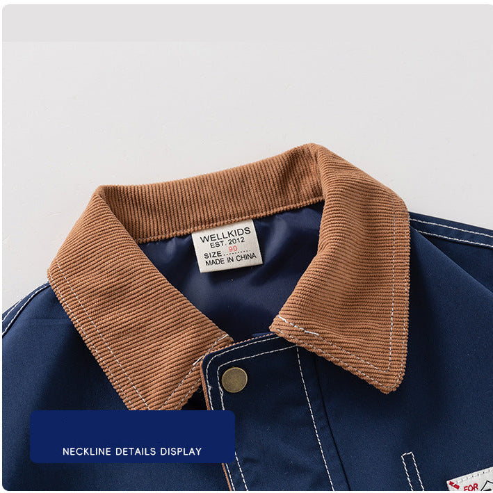 [5131125] - Baju Atasan Outerwear Jaket Lengan Panjang Korean Version Fashionable Anak Laki Laki Cowok - Motif White Embroidered Stripe - BABYHOKI STORE - BABYHOKI STORE