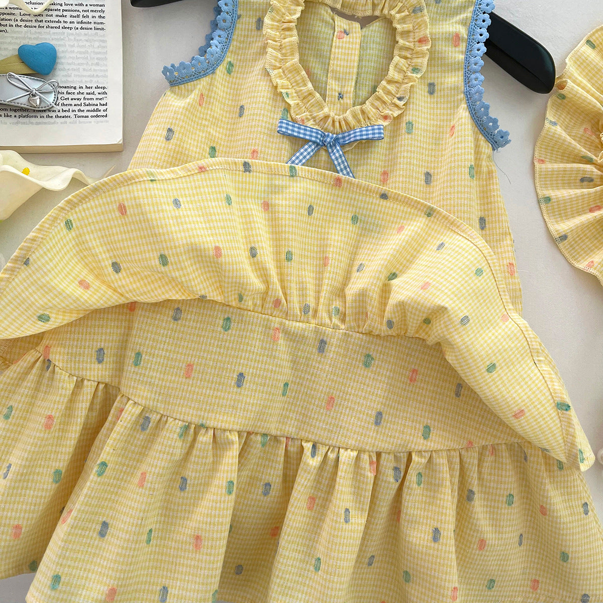 [963164] - Baju Gaun Dress Lengan Kutung Korean Version Style Anak Perempuan Cewek - Motif Yellow Dot Plaid - BABYHOKI STORE - BABYHOKI STORE