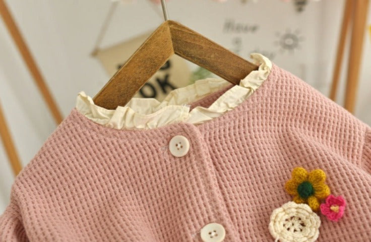 [352398] - Baju Atasan Jaket Cardigan Fashion Anak Perempuan - Motif Pocket Flowers