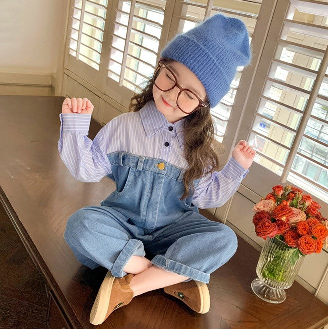 [5071025] - Setelan Baju Jumpsuit Lengan Panjang Bawahan Jeans Fashion Anak Perempuan - Motif High Line