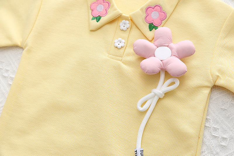 [345445] - Setelan Baju Kerah Lengan Pendek Celana Pendek Anak Perempuan Fashion - Motif Flower Tie