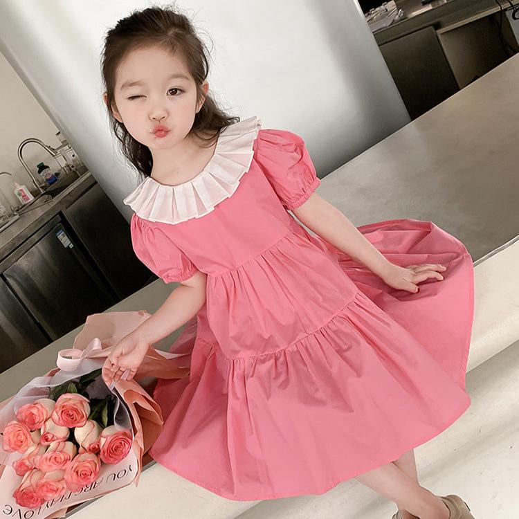 [507S115] - Baju Dress Lengan Pendek Fashion Anak Perempuan - Motif Plain Ruffle