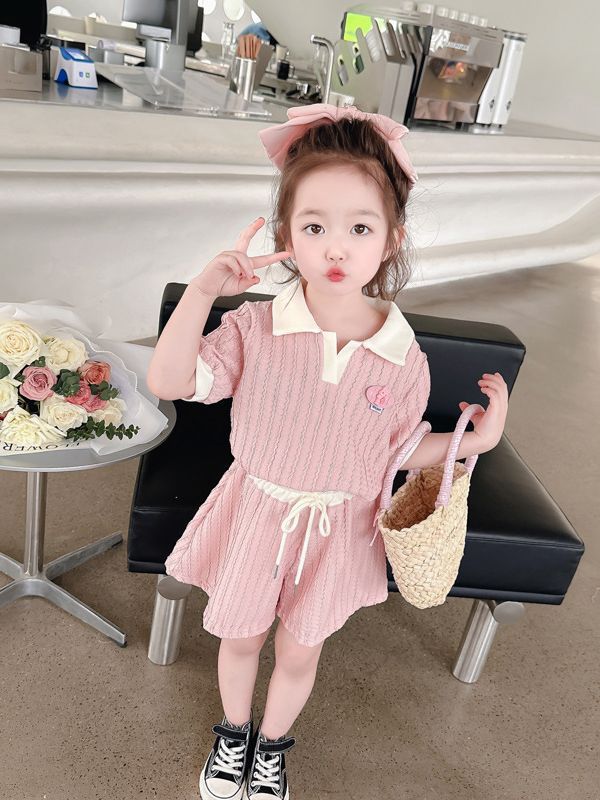 [507S1145] - Setelan Atasan Pendek Celana Pendek Fashion Anak Perempuan - Motif Little Brooch