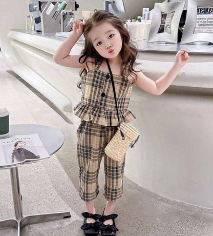 [507958] - Setelan Baju Kutung Bawahan Panjang Anak Perempuan Fashion - Motif Plaid Lace