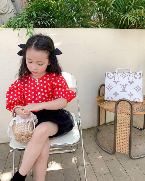 [507S1108] - Baju Atasan Lengan Pendek Blouse Fashion Anak Perempuan - Motif Polka Dot