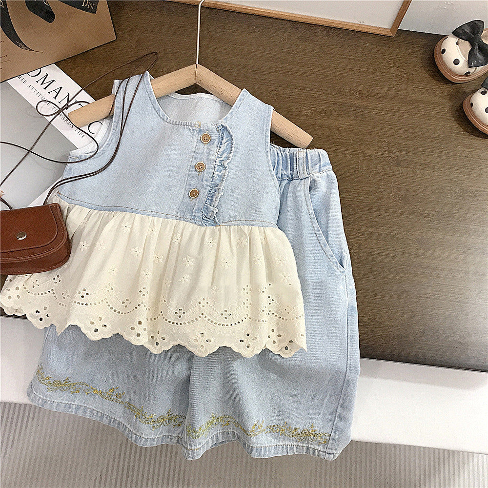 [363836] - One Set 2in1 Baju Setelan Blouse Lengan Kutung Celana Panjang Kulot Fashion Anak Perempuan - Motif White Flowers - BABYHOKI STORE