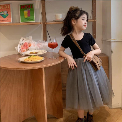 [5071010] - Baju Dress Tutu Lengan panjang Fashion Anak Perempuan - Motif Plain Transparent