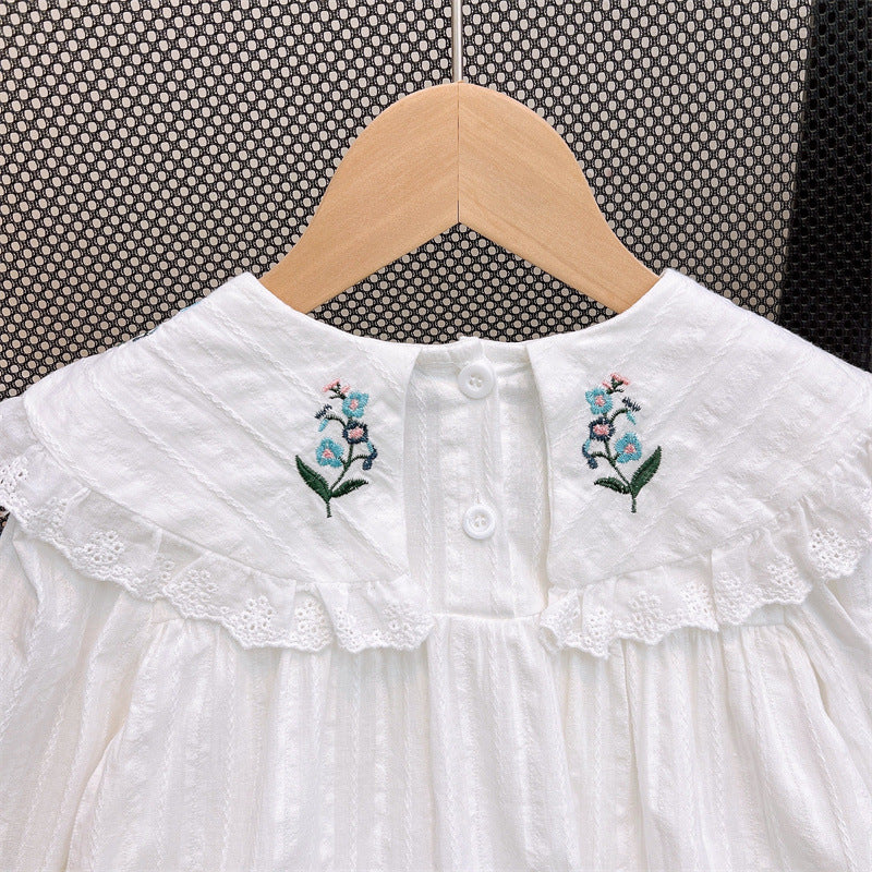 [363825] - Setelan Baju Blouse Lengan Panjang Celana Jeans Panjang Fashion Anak Perempuan - Motif White Flowers