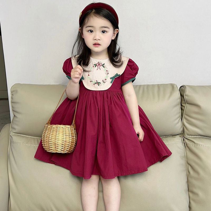 [5071104] - Baju Dress Gaun Retro Lengan Pendek Fashion Anak Perempuan Cewek - Motif Retro Puff Sleeve - BABYHOKI STORE