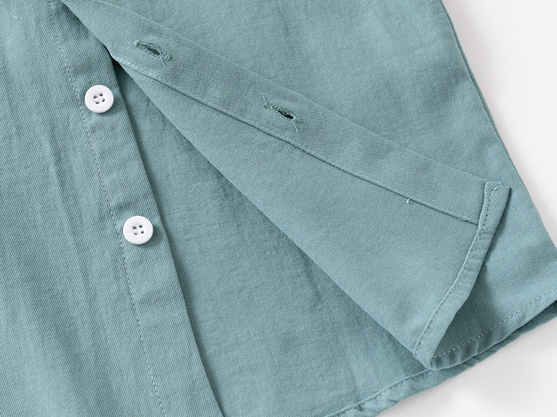 [383209] - Atasan Baju Kemeja Lengan Panjang Anak Laki-Laki Cowok - Motif Plain Shanghai Collar - BABYHOKI STORE