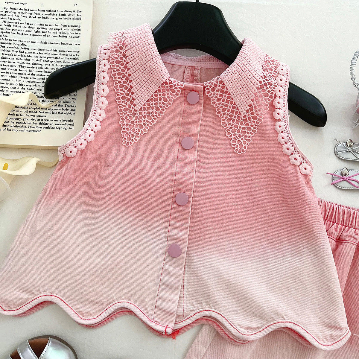 [963130] - One Set 2in1 Baju Setelan Atasan Berkerah Lengan Kutung Bawahan Celana Pendek Comfort Style Anak Perempuan Cewek - Motif Lace Top - BABYHOKI STORE - BABYHOKI STORE