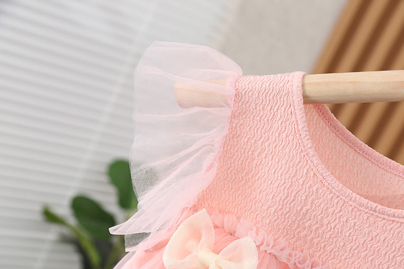 [352396] - Baju Mini Dress Lengan Kutung Fashion Import Anak Perempuan - Motif Plain Ribbon