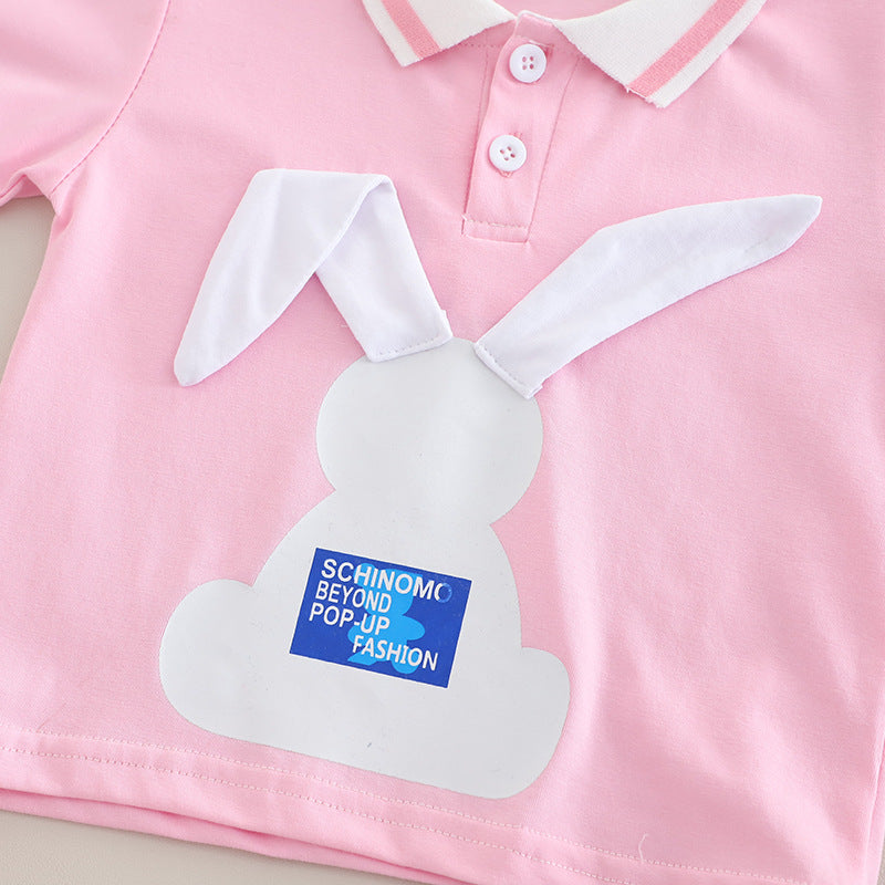 [368582] - Baju Setelan Atasan Polo Lengan Pendek Bawahan Celana Pendek Fashion Sporty Summer Anak Perempuan Cewek - Motif Cute Rabbit