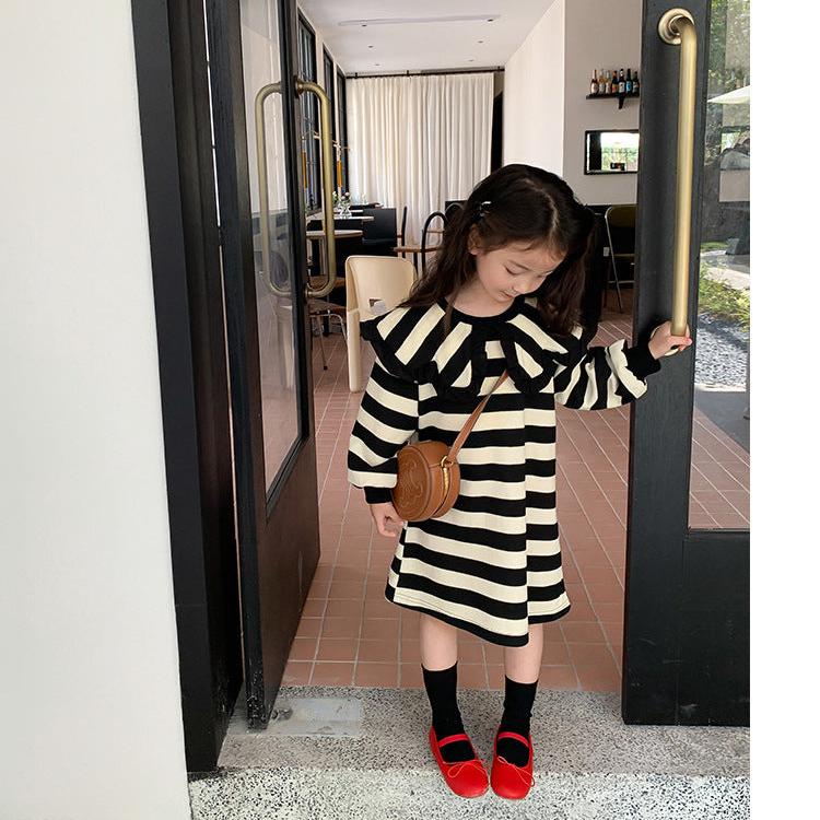 [507S151] - Baju Dress Lengan Panjang Fashion Anak Perempuan - Motif Neat Line