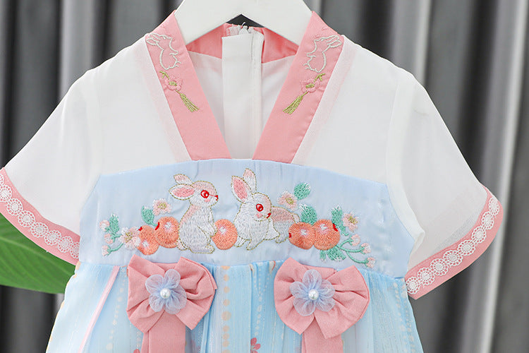 [340398] - Baju Dress Korea Lengan Pendek Anak Perempuan Fashion Import - Motif Flower Rabbit