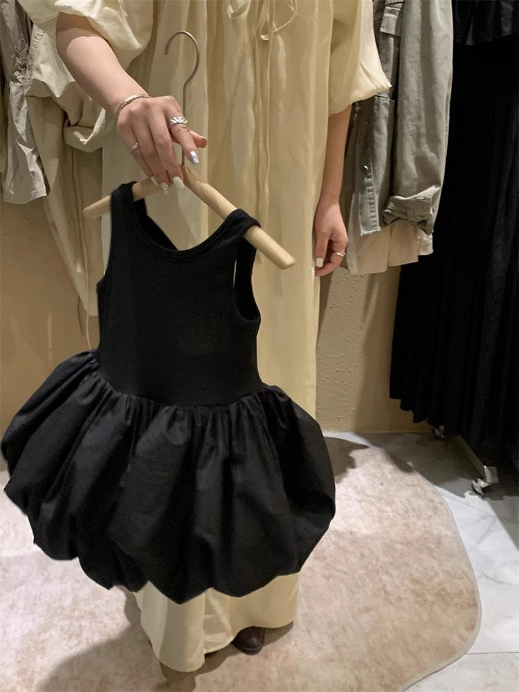 [5071100] - Baju Dress Gaun Princess Lengan Kutung Fashion Anak Perempuan Cewek - Motif Solid Colour Black - BABYHOKI STORE