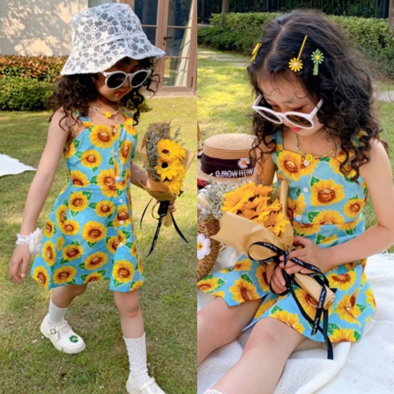 [507S166] - Baju Dress Tanpa Lengan Fashion Anak Perempuan - Motif Bloom Sunflower