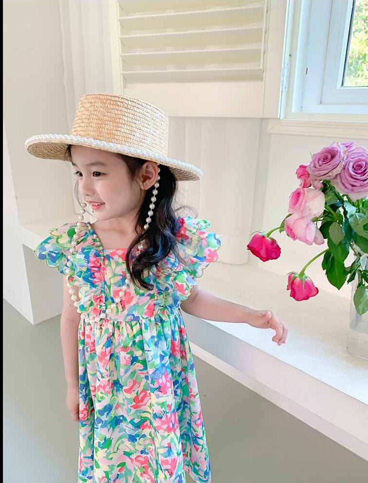 [507988] - Baju Dress Lengan Kutung Anak Perempuan Fashion - Motif Colorful Flower