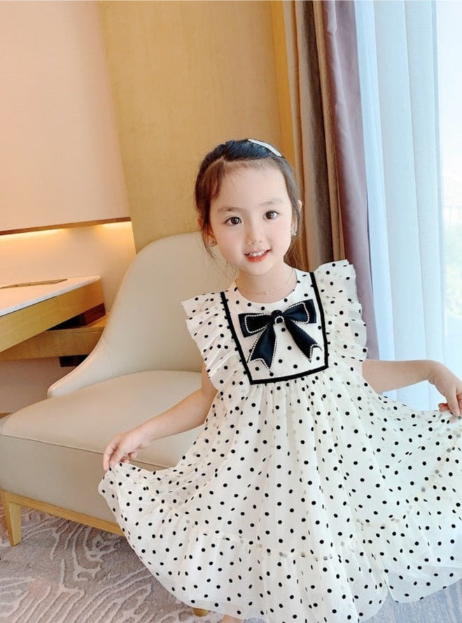 [507957] - Baju Dress Lengan Kutung Anak Perempuan Fashion - Motif Polka Ribbon