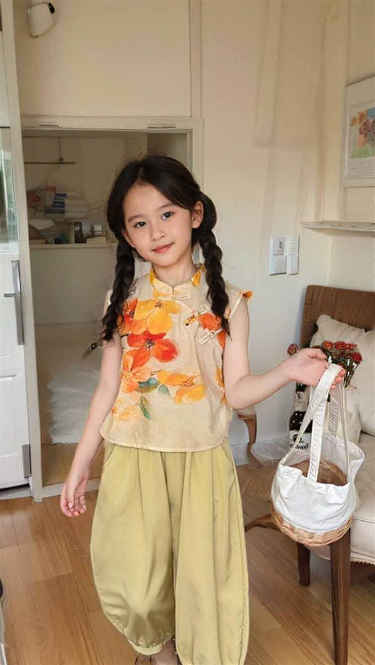 [5071051] - Setelan Baju Kutung Celana Panjang Fashion Anak Perempuan - Motif Flower Bloom
