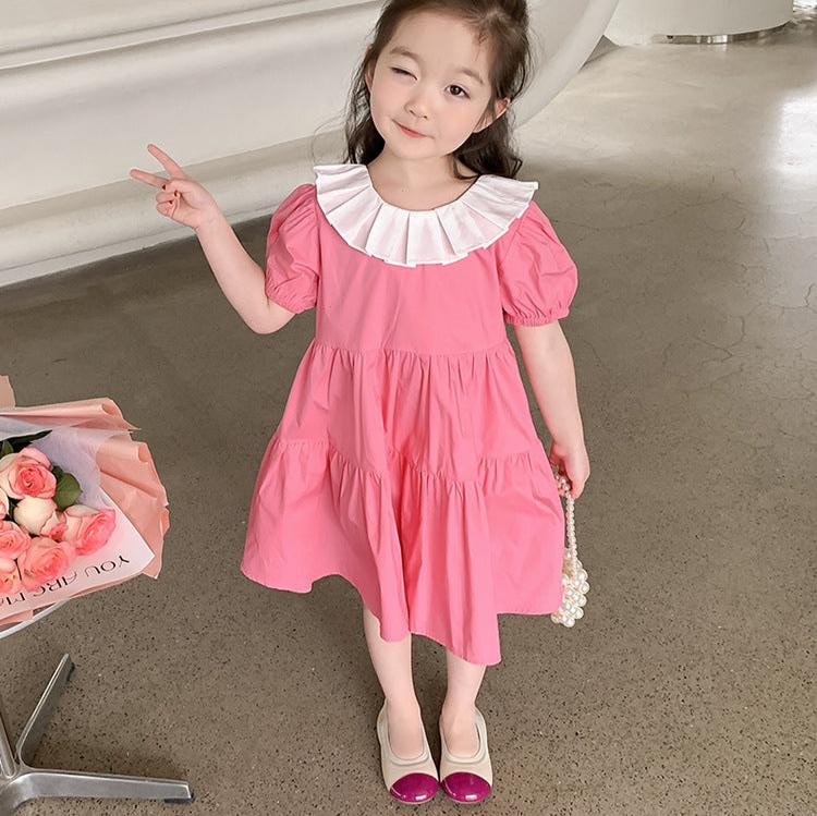 [507S115] - Baju Dress Lengan Pendek Fashion Anak Perempuan - Motif Plain Ruffle