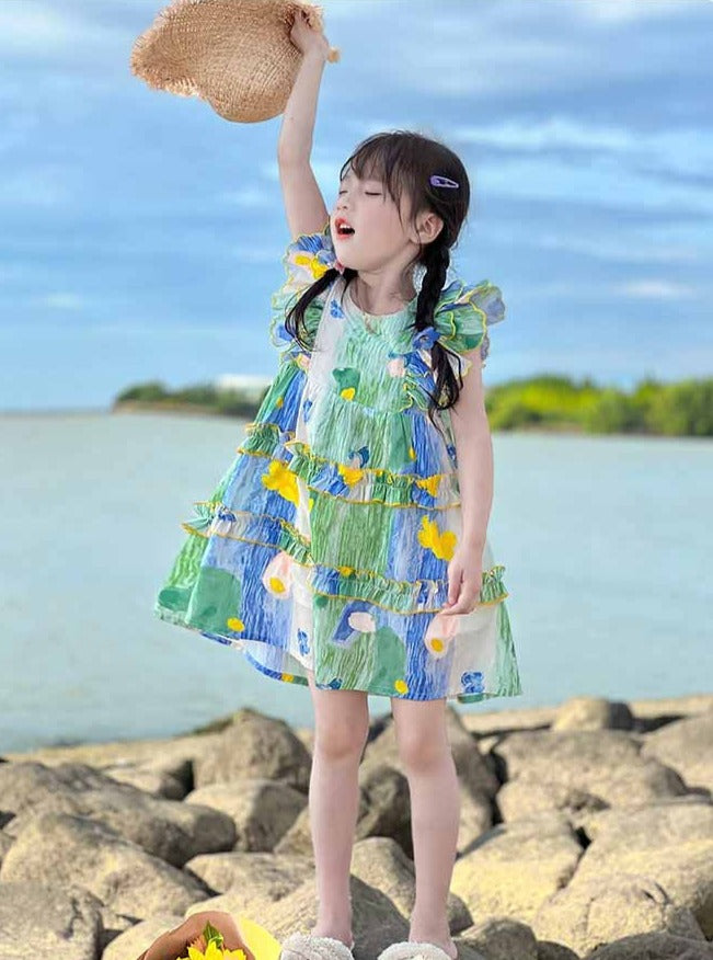 [507952] - Baju Dress Lengan Kutung Anak Perempuan Fashion - Motif Nature Color