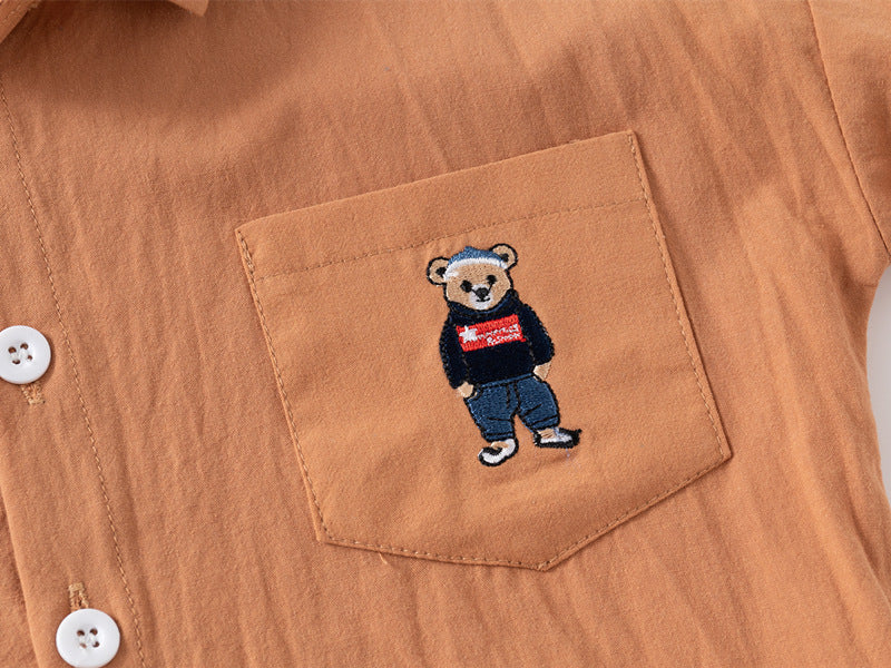 [383202] - Baju Atasan Kemeja Lengan Panjang Anak Laki-Laki - Motif Bear Fashion