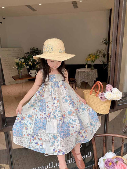 [507995] - Baju Dress Lengan Kutung Fashion Import Anak Perempuan - Motif Flower Box