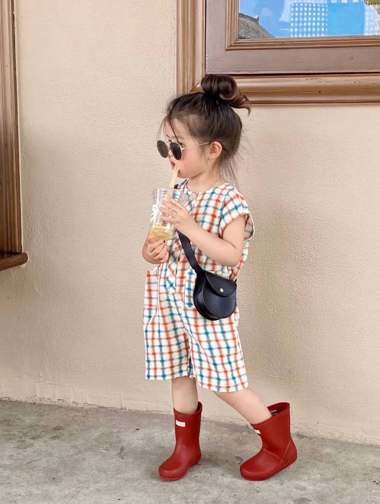 [507981] - Baju Setelan Jumpsuit Kutung Fashion Anak Perempuan - Motif Line Box