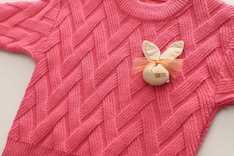 [363690] - Setelan Baju Sweater Rajut Bawahan Rok Fashion Anak Cewek - Motif Pocket Rabbit