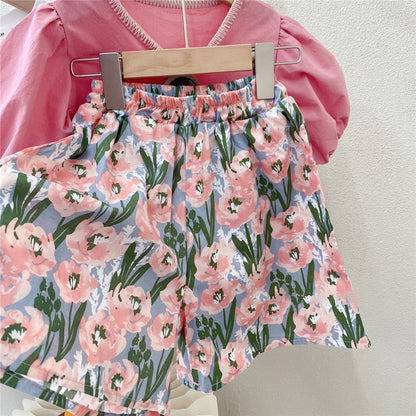 [363638] - Setelan Blouse Lengan Balon Anak Perempuan - Motif Pretty Flower