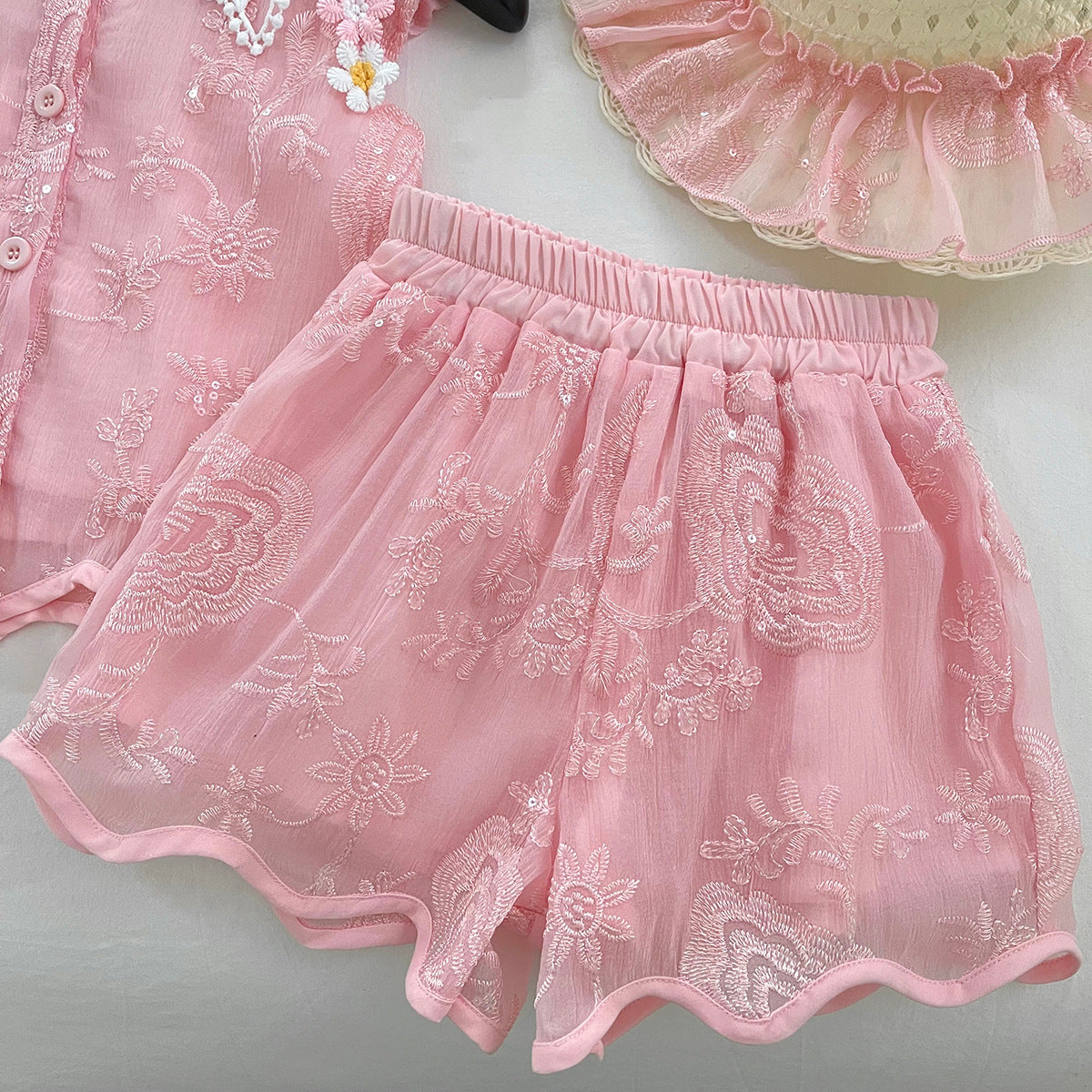 [963191] - One Set 2in1 Baju Setelan Atasan Berkerah Lengan Kutung Bawahan Celana Pendek Korea Fashion Anak Perempuan Cewek - Motif Flowers Small - BABYHOKI STORE - BABYHOKI STORE