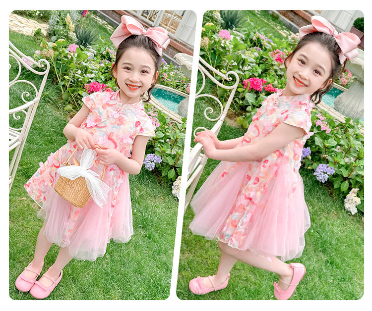 [963270] - Baju Gaun Dress Cheongsam Shanghai Imlek Lengan Kutung Chinese Fashion Anak Perempuan Cewek - Motif Sweet Pink Flower - BABYHOKI STORE