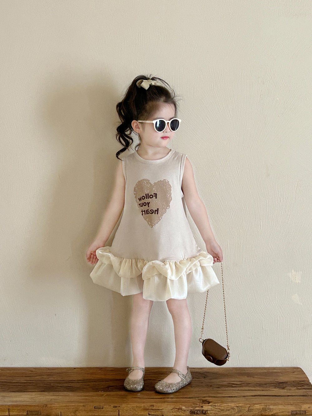[5071121] - Baju Dress Gaun Pesta Lengan Kutung Fashion Korean Style Anak Perempuan Cewek - Motif Love Ruffled Bottom - BABYHOKI STORE