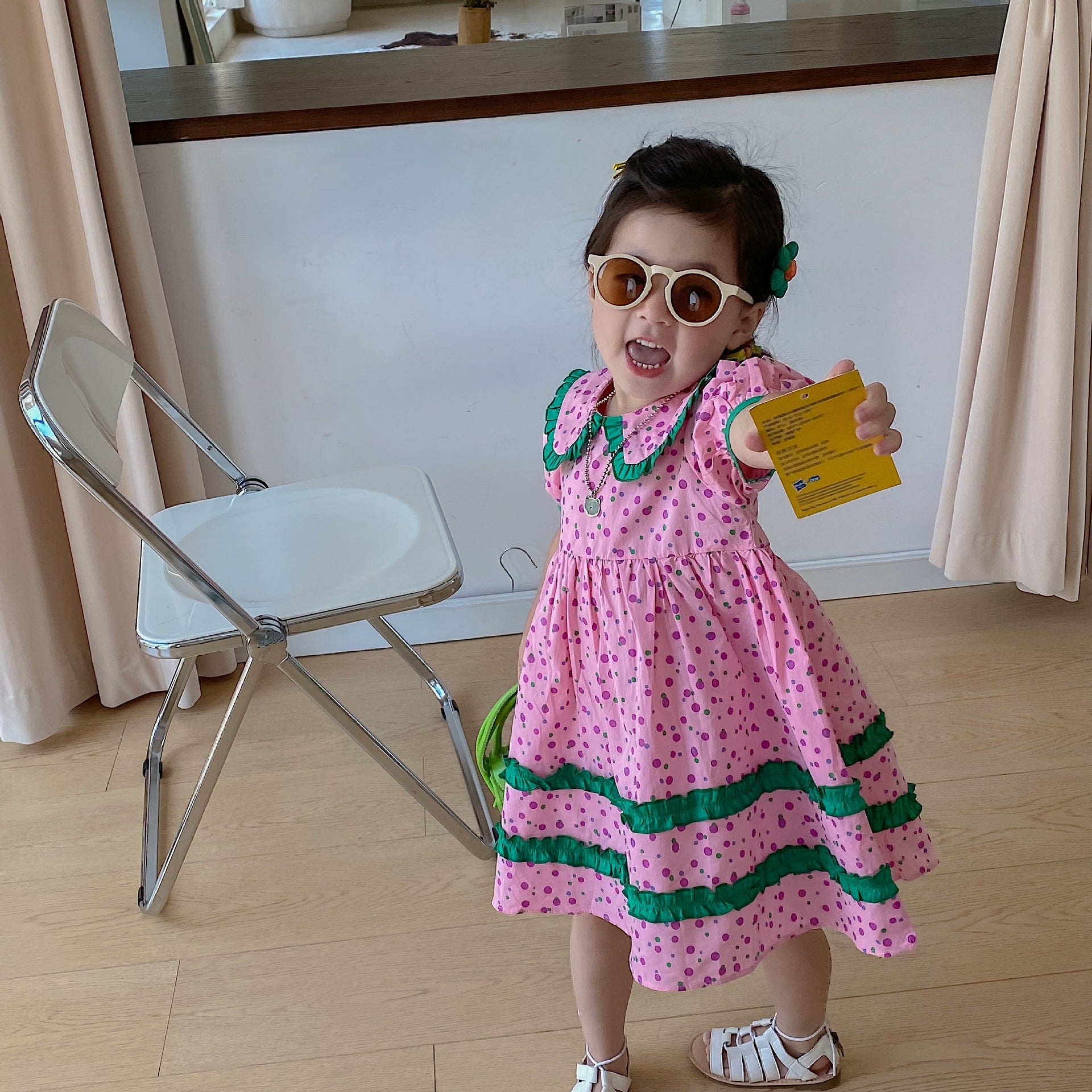 [507S1132] - Baju Dress Lengan Pendek Fashion Anak Perempuan - Motif Polka Frill