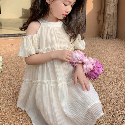 [507964] - Baju Dress Lengan Kutung Fashion Anak Perempuan - Motif Folding Tassel