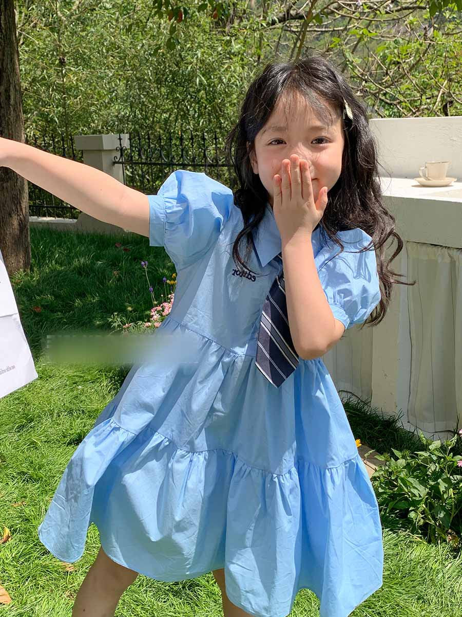 [507992] - Baju Dress Lengan Balon Fashion Anak Perempuan - Motif Plain Bubble