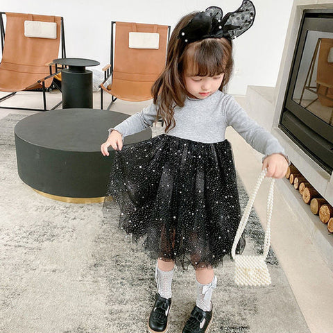 [507S1102] - Baju Dress Lengan Panjang Fashion Anak Perempuan - Motif Star Dust
