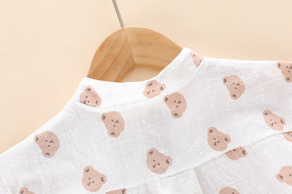 [345377] - Setelan Kemeja Koko Celana Pendek Denim Anak Laki-Laki - Motif Bear Head