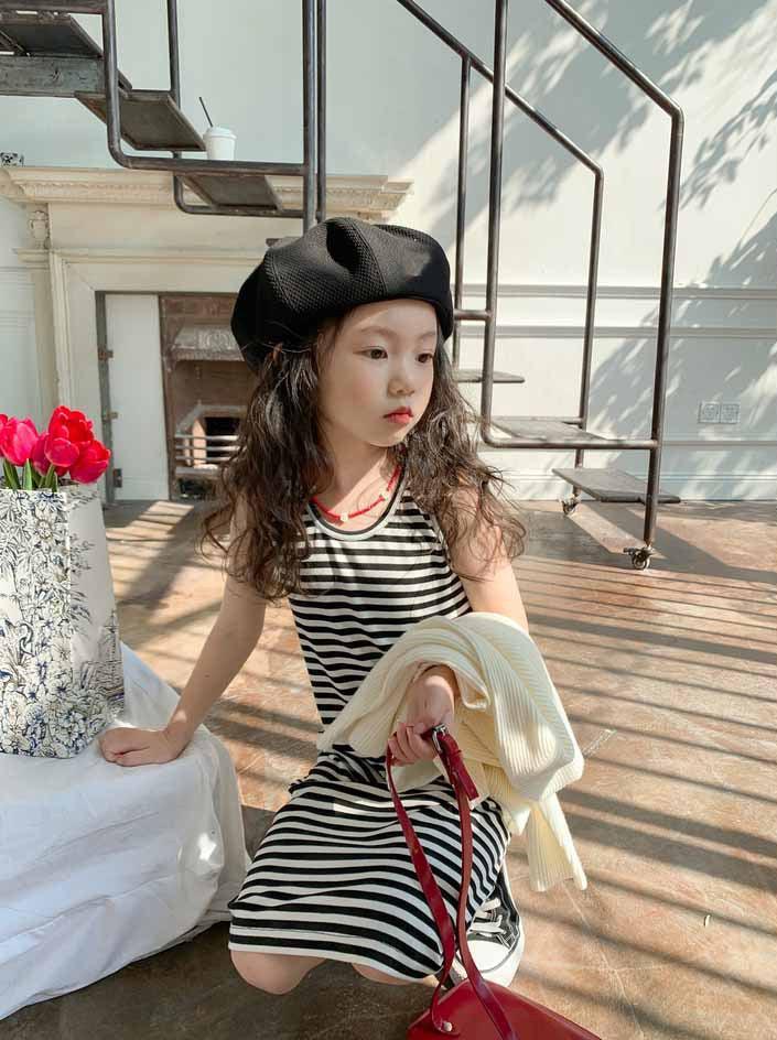 [5071048] - Baju Dress Tanpa Lengan Fashion Anak Perempuan - Motif Line Stripe