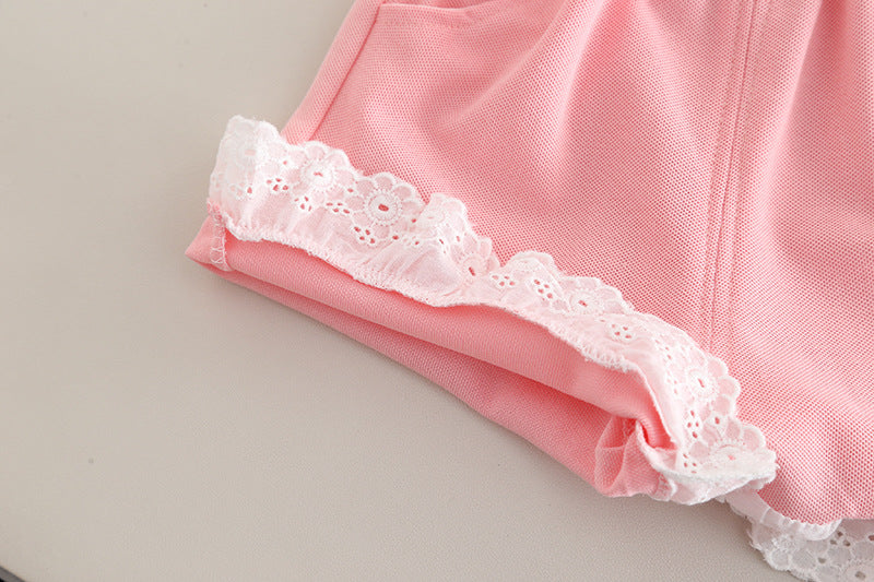 [345508] - One Set 2in1 Baju Setelan Summer Atasan Lengan Kutung Bawahan Celana Pendek Berenda Fashionable Anak Perempuan Cewek - Motif Rabbit Face - BABYHOKI STORE - BABYHOKI STORE