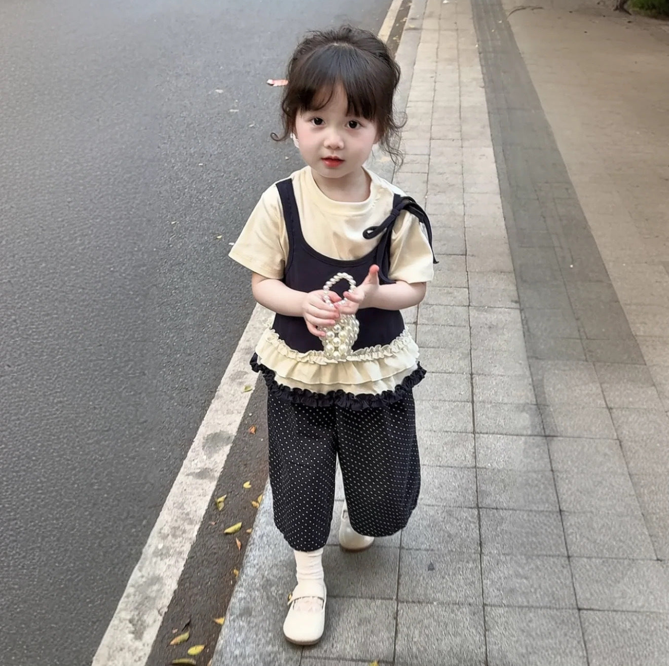 [5071143] - One Set 2in1 Baju Setelan Summer Suit Atasan Lengan Pendek Bawahan Celana Panjang Polka Korean Version Style Anak Perempuan Cewek - Motif Polka Lace - BABYHOKI STORE