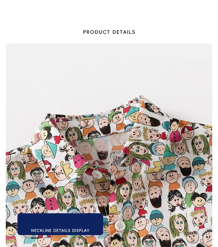 [5131109] - Baju Atasan Kemeja Lengan Pendek Fashion Anak Laki-Laki - Motif People Painting