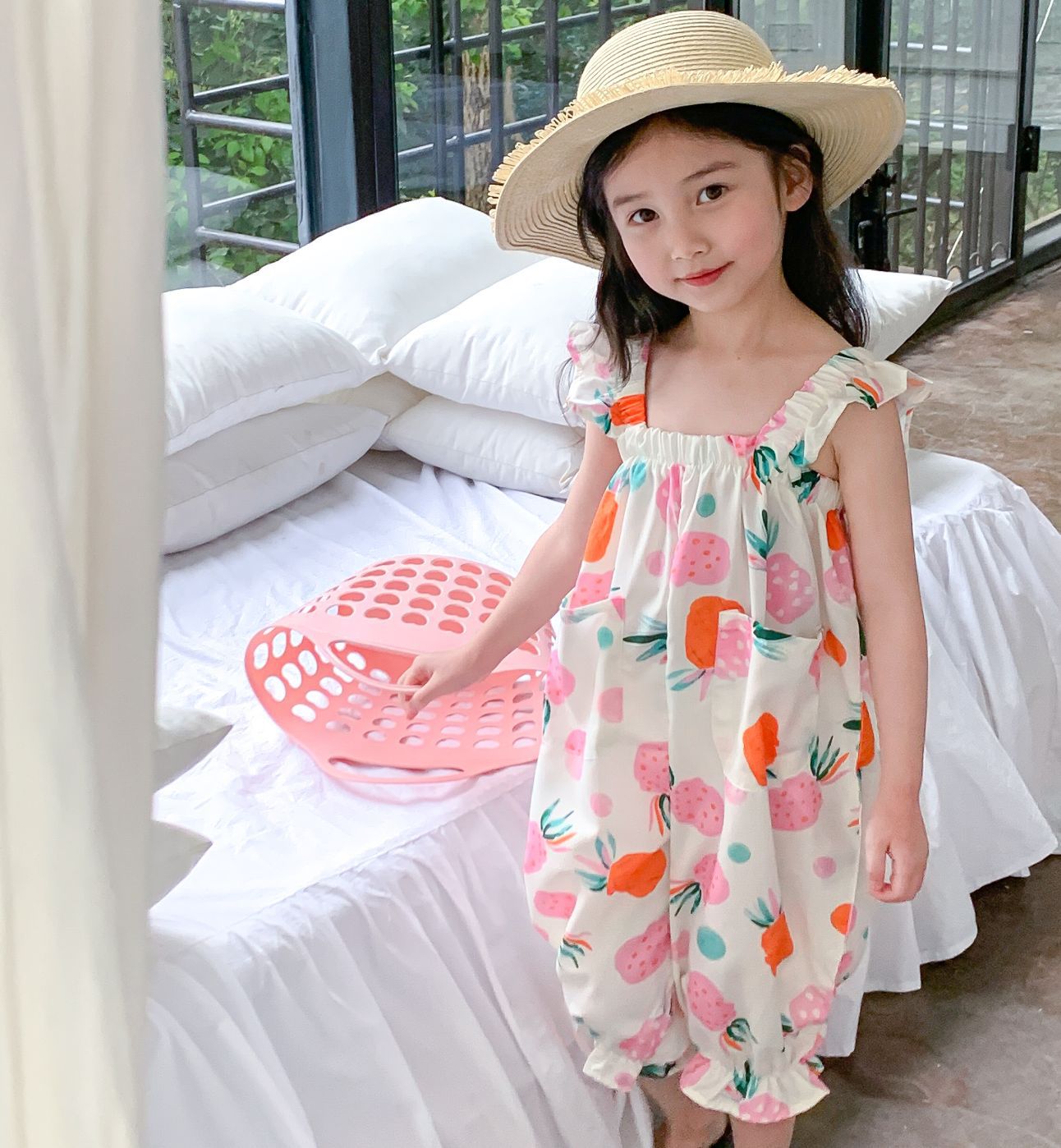 [507S122] - Setelan Baju Jumpsuit Tanpa Lengan Fashion Anak Perempuan - Motif Pinneapple Fruit