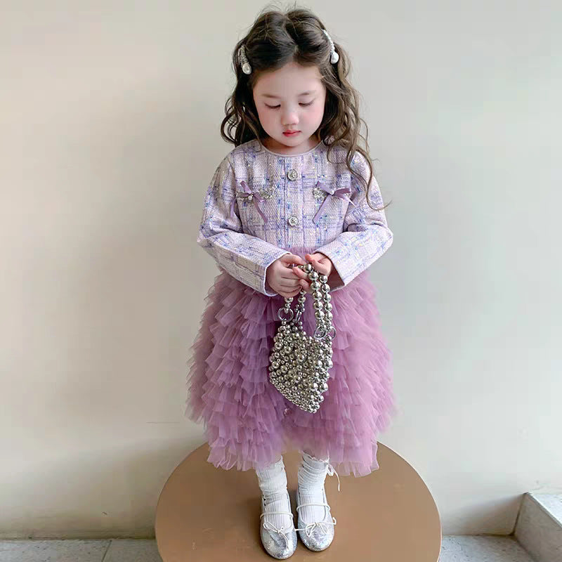 [363927] - Baju Dress Gaun Purple Lengan Panjang Fashion Anak Perempuan Cewek - Motif Pearl Ribbon - BABYHOKI STORE - BABYHOKI STORE