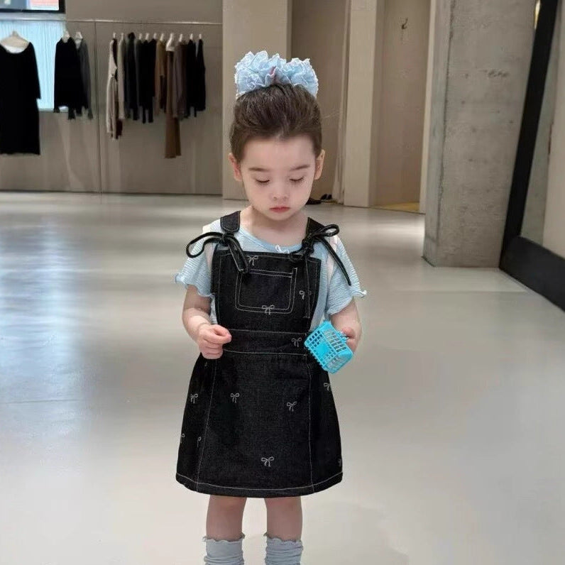 [5071170] - One Set 2in1 Baju Setelan Atasan Lengan Pendek Bawahan Overall Rok Pendek Comfort Fashion Style Anak Perempuan Cewek - Motif Little Ribbon - BABYHOKI STORE